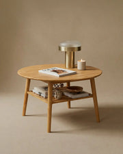 Veneto Italia Tables Erie Oak Round Coffee Table with Shelf