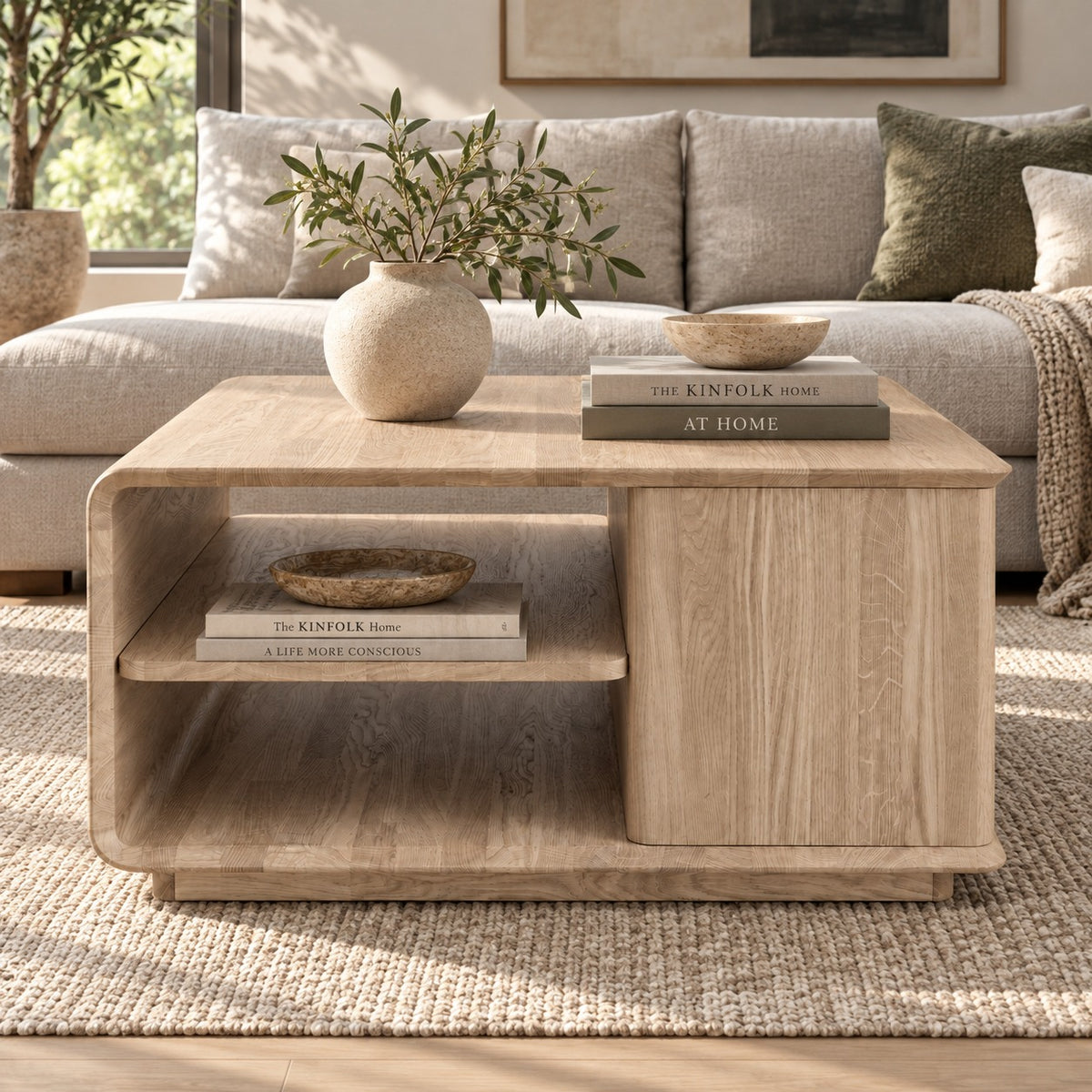 Cwellyn coffee unit, oak, white oil