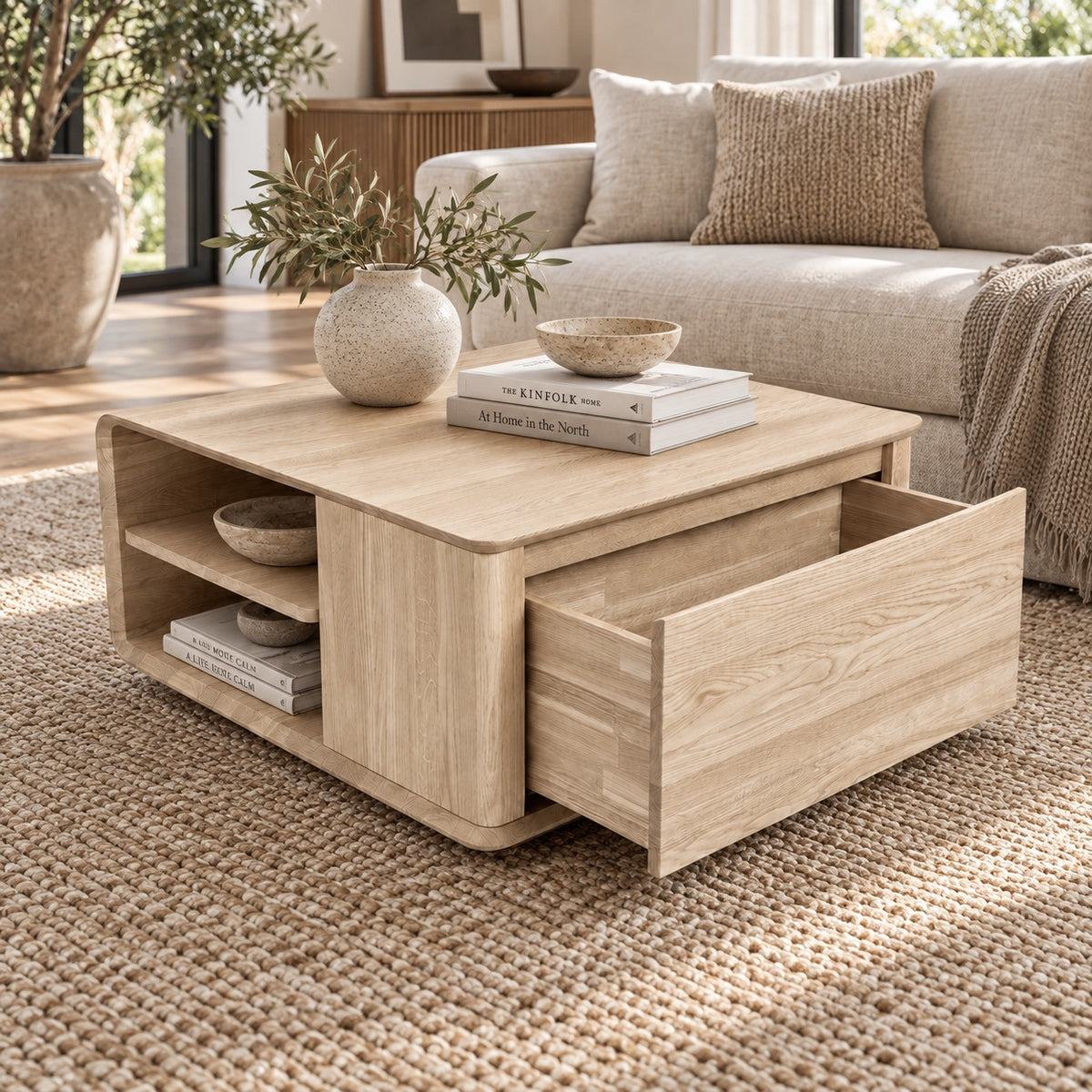 Cwellyn coffee unit, oak, white oil