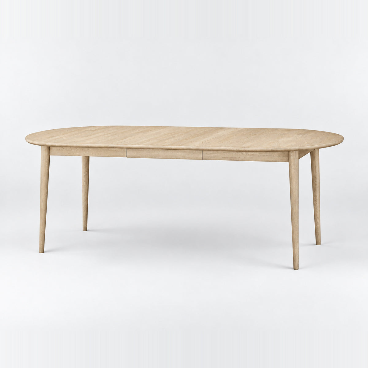 Erie extendable dining table, white oil — with one extension leaf