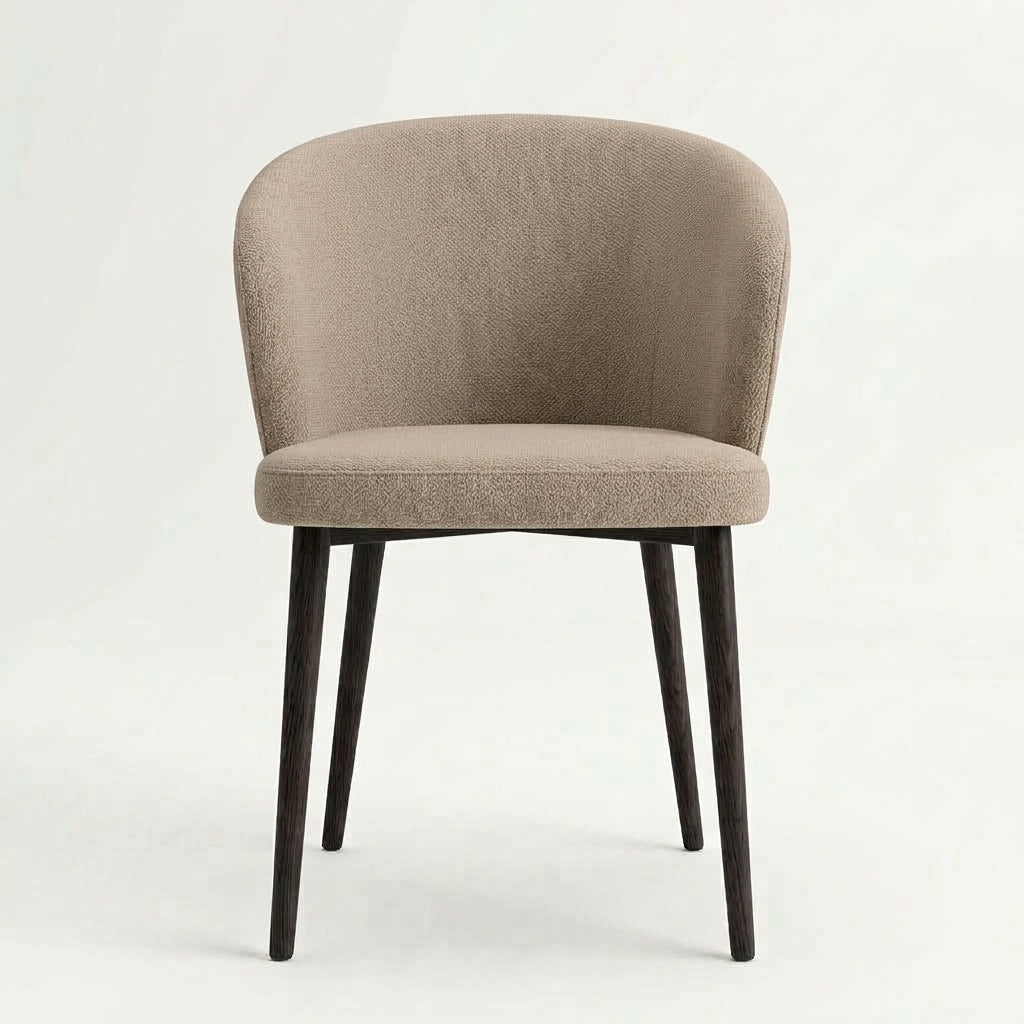 Indi Medium Bar Chair in taupe boucle with dark wood legs, front view