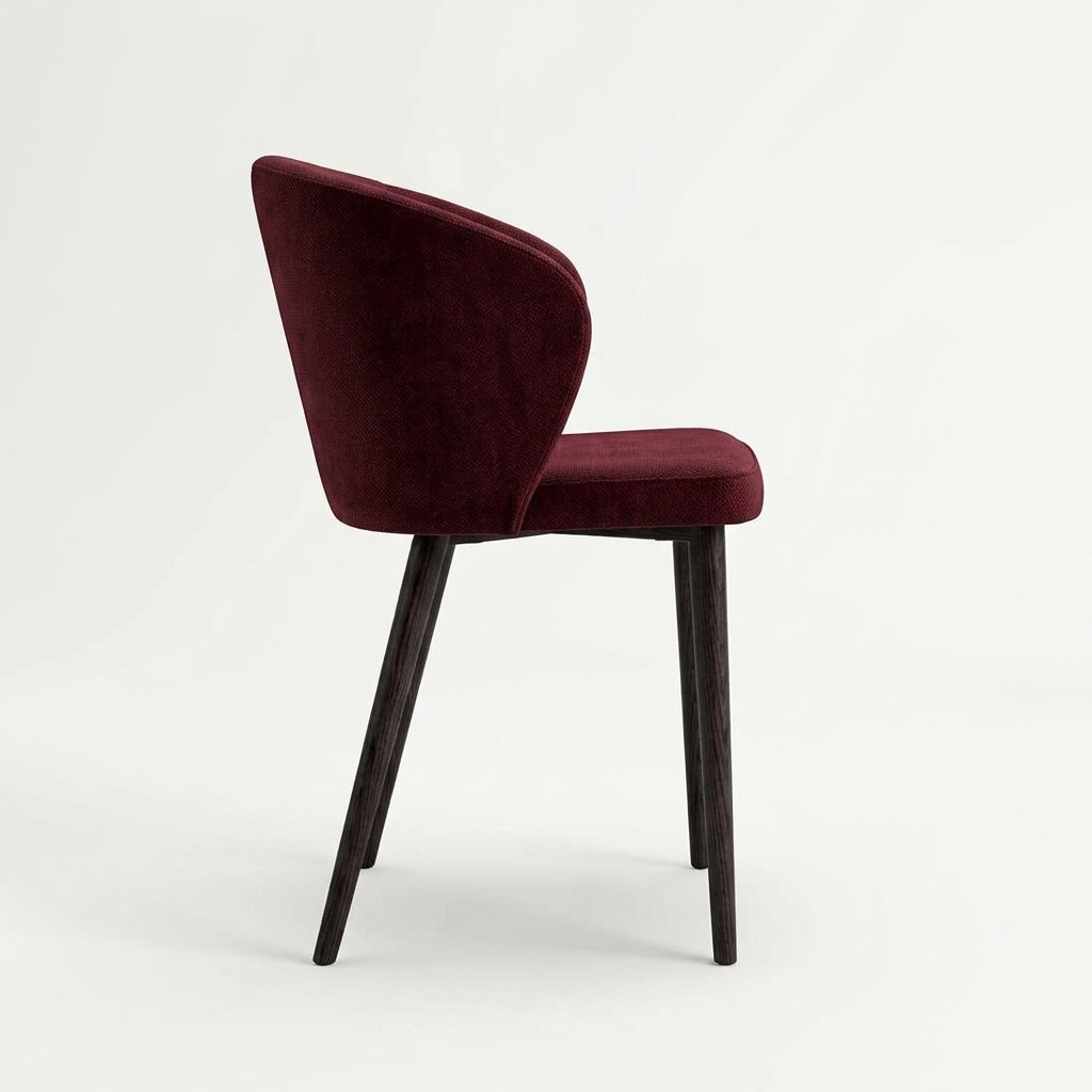 Indi Medium Bar Chair in burgundy fabric, three-quarter back view